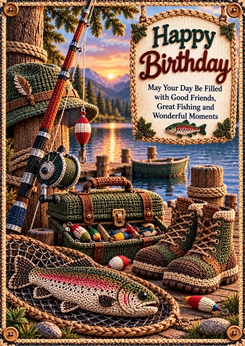 Knitted Fishing Birthday A4 Portrait Card Topper