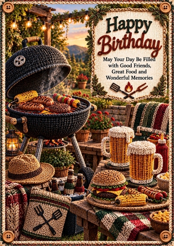 Knitted BBQ Birthday A4 Portrait Card Topper