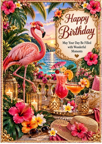 Tropical Glam Birthday A4 Portrait Card Topper