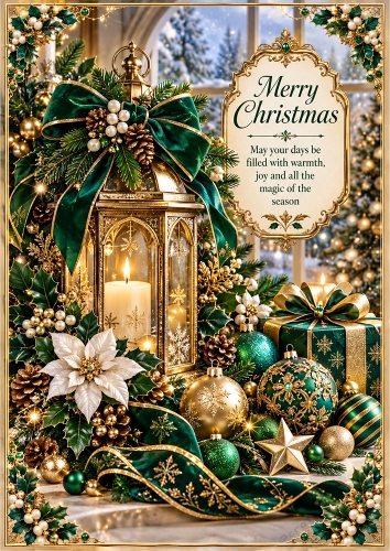 Emerald And Gold Christmas A4 Portrait Card Topper