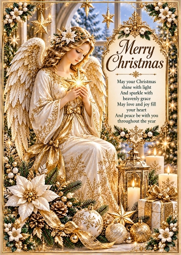 White And Gold Christmas Angel A4 Portrait Card Topper