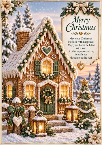 Knitted Gingerbread House Christmas A4 Portrait Card Topper