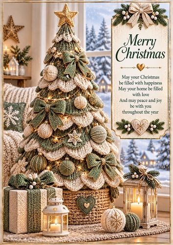Knitted Christmas Tree A4 Portrait Card Topper