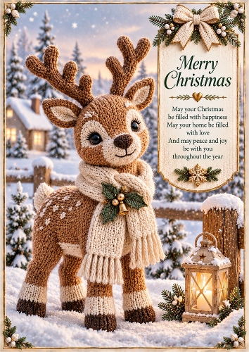 Knitted Reindeer Christmas A4 Portrait Card Topper