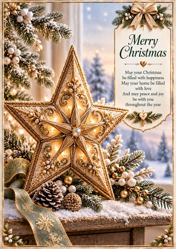 Knitted Golden Christmas Star A4 Portrait Card Topper