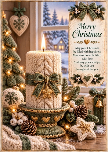Luxury Knitted Christmas Candle A4 Portrait Card Topper