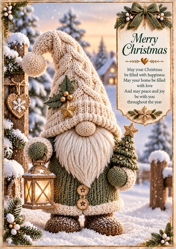 Knitted Christmas Gnome A4 Portrait Card Topper