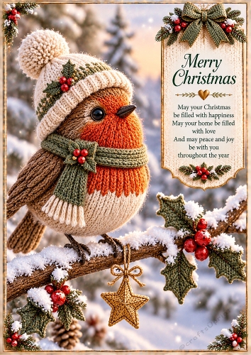 Knitted Christmas Robin A4 Portrait Card Topper