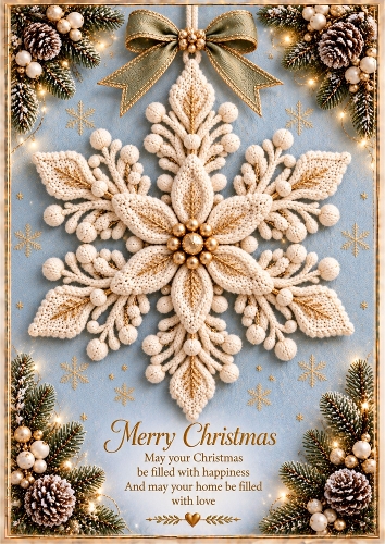 Knitted Christmas Snowflake A4 Portrait Card Topper
