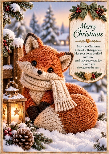 Knitted Winter Fox A4 Portrait Card Topper