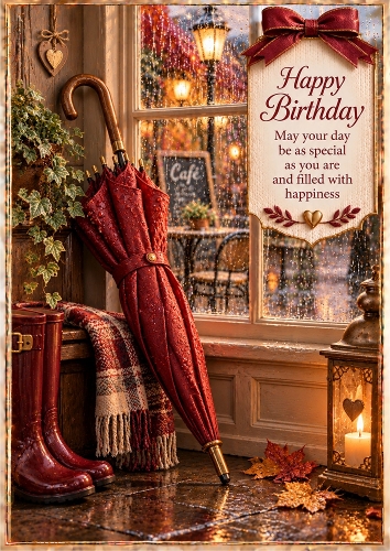 Rainy Window And Umbrella Birthday A4 Portrait Card Topper