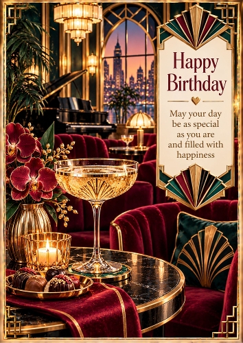 Art Deco Cocktail Lounge Birthday A4 Portrait Card Topper