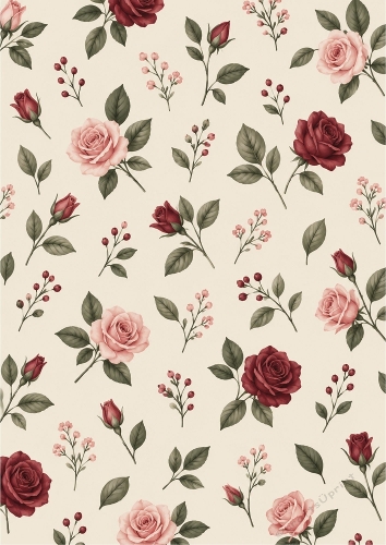 Burgundy And Blush Florals A4 Portrait Seamless Pattern Background