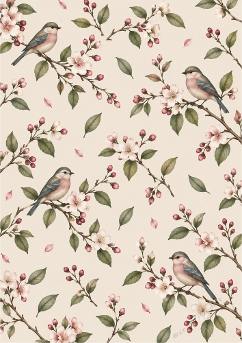 Elegant Birds And Branches A4 Portrait Seamless Pattern Background