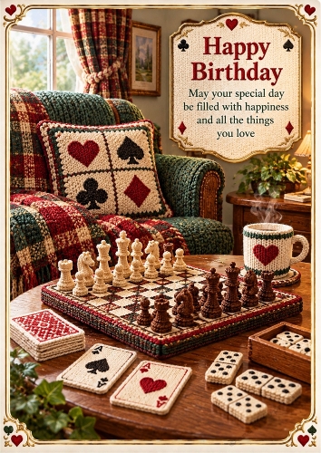Knitted Games Night A4 Portrait Birthday Card Topper