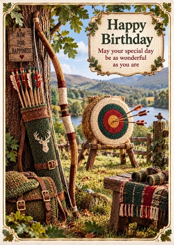 Knitted Country Archery A4 Portrait Birthday Card Topper