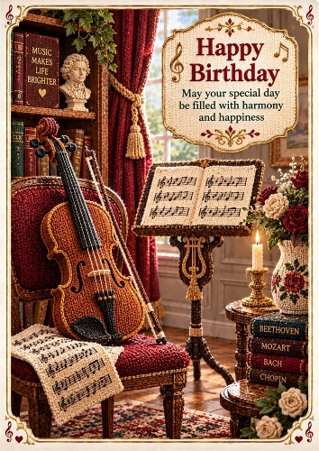 Knitted Classical Music A4 Portrait Birthday Card Topper