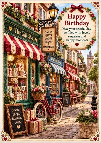 Knitted Village Shops A4 Portrait Birthday Card Topper