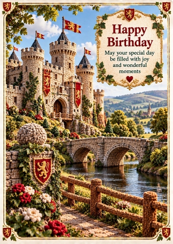 Knitted English Castle A4 Portrait Birthday Card Topper