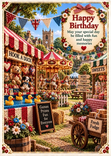 Knitted Village Fair A4 Portrait Birthday Card Topper