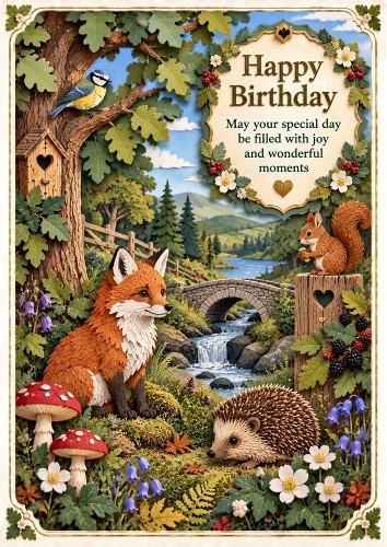 Layered Paper-Cut Woodland A4 Portrait Birthday Card Topper