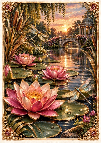 Metallic Water Lilly Pond A4 Portrait Card Topper