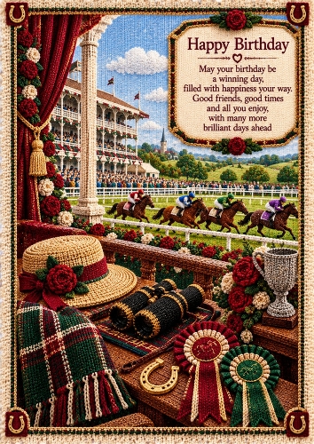 Knitted Horse Racing Birthday A4 Portrait Card Topper