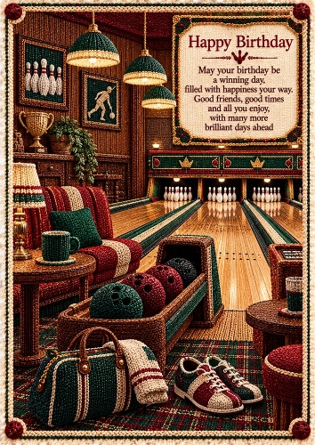 Knitted Bowling Alley Birthday A4 Portrait Card Topper