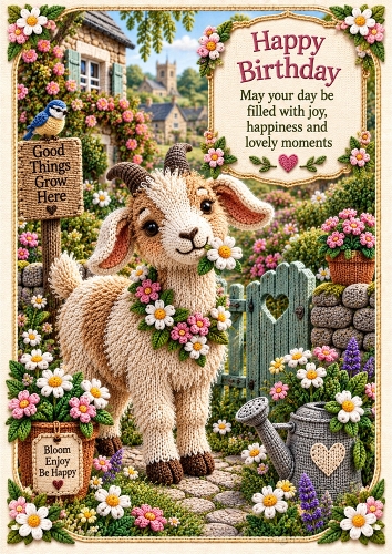Knitted Goat Birthday A4 Portrait Card Topper