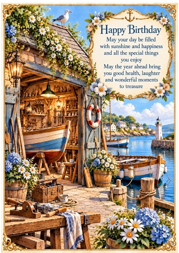 The Boat Builders Workshop A4 Portrait Birthday Card Topper