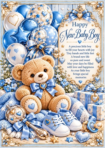  New Baby Boy A4 Portrait Card Topper