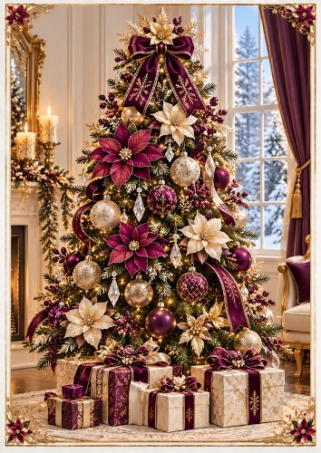 Royal Plum Christmas Tree A4 Portrait Card Topper