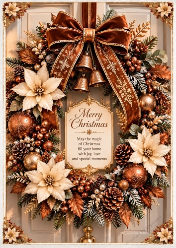 Copper Christmas Wreath A4 Portrait Card Topper