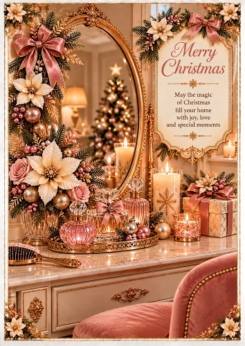 Blush Christmas Dressing Table A4 Portrait Card Topper