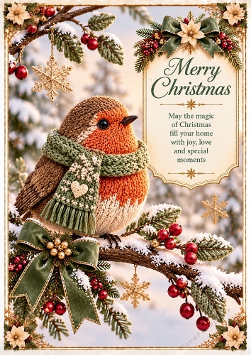 Sage And Snow Christmas Robin A4 Portrait Card Topper 