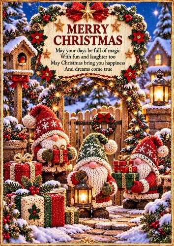 Knitted Christmas Gnomes A4 Portrait Card Topper