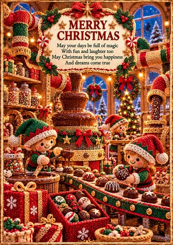 Knitted Christmas Chocolate Factory A4 Portrait Card Topper