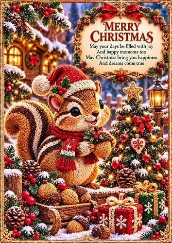 Knitted Christmas Chipmunk A4 Portrait Card Topper