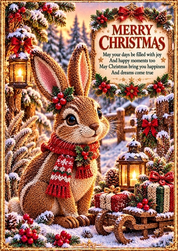 Knitted Christmas Hare A4 Portrait Card Topper