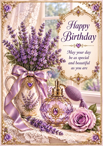 Lavender And Lace Perfume Birthday A4 Portrait  Card Topper