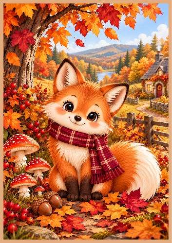 Cute Woodland Fox A4 Portrait Card Topper