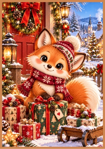Cute Festive Fox With Gifts A4 Portrait Card Topper