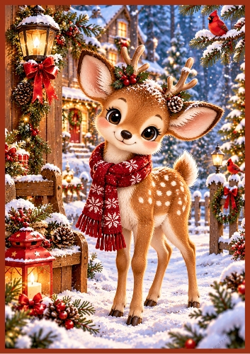 Cute Festive Deer A4 Portrait Card Topper