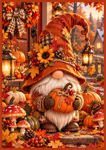 Autumn Gnome A4 Portrait Card Topper