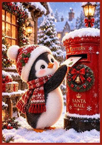 Penguin Christmas Postbox A4 Portrait Card Topper