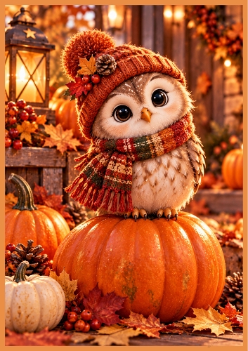 Owl On A Pumpkin A4 Portrait Card Topper