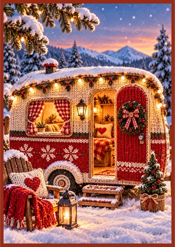 Knitted Christmas Caravan A4 Portrait Card Topper