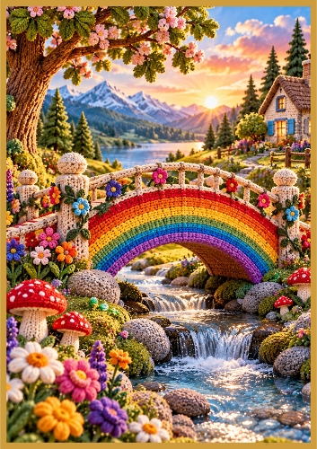 Knitted Rainbow Bridge A4 Portrait Card Topper