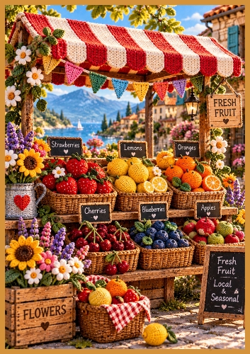 Knitted Fruit Stall A4 Portrait Card Topper