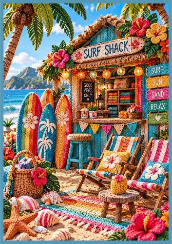 Knitted Surf Shack A4 Portrait Card Topper